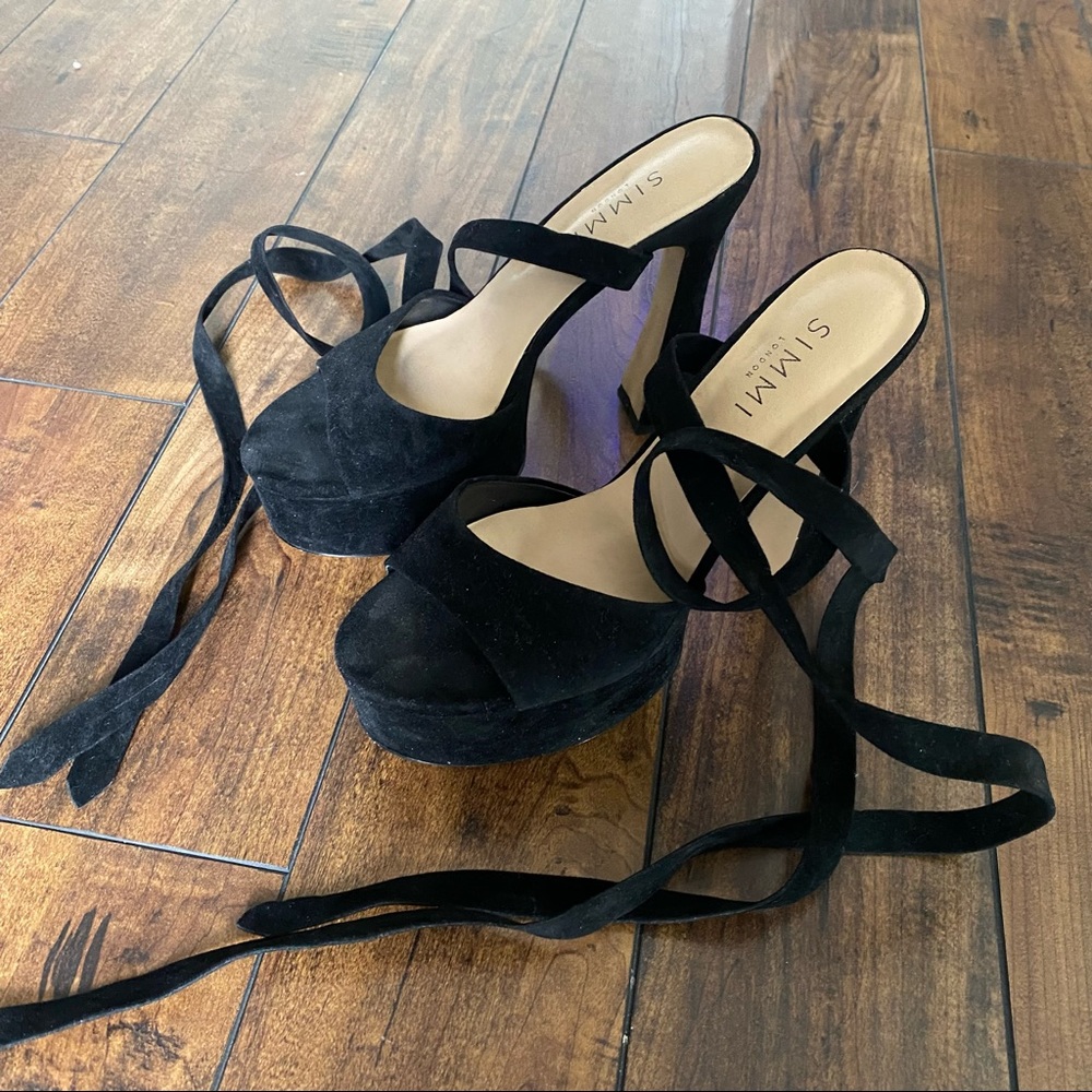Simmi Shoes- Melly Black Suede Lace Up 
Platform Heels